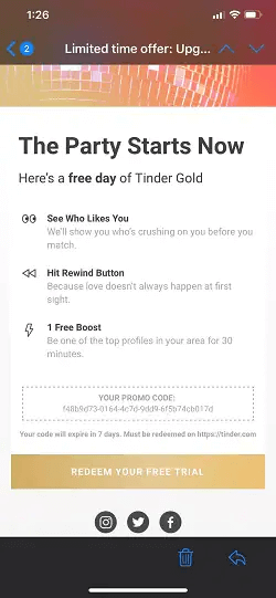 3 day free trial of tinder gold