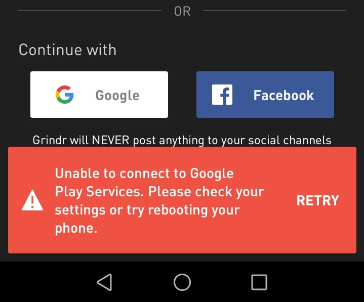 Grindr Registration Error