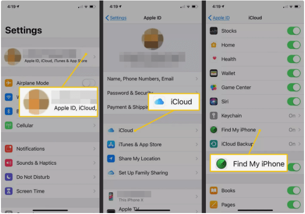 activate find my iphone or icloud