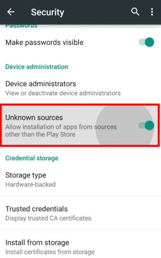 enable unknown resources on android