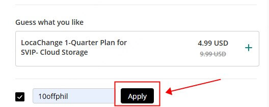 apply locachange coupon on locachange purchase page