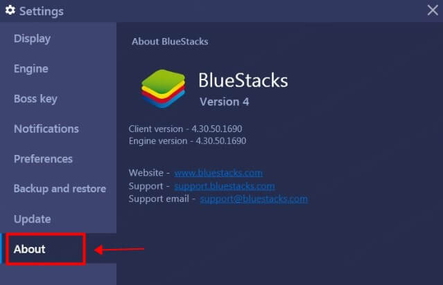 check bluestacks version