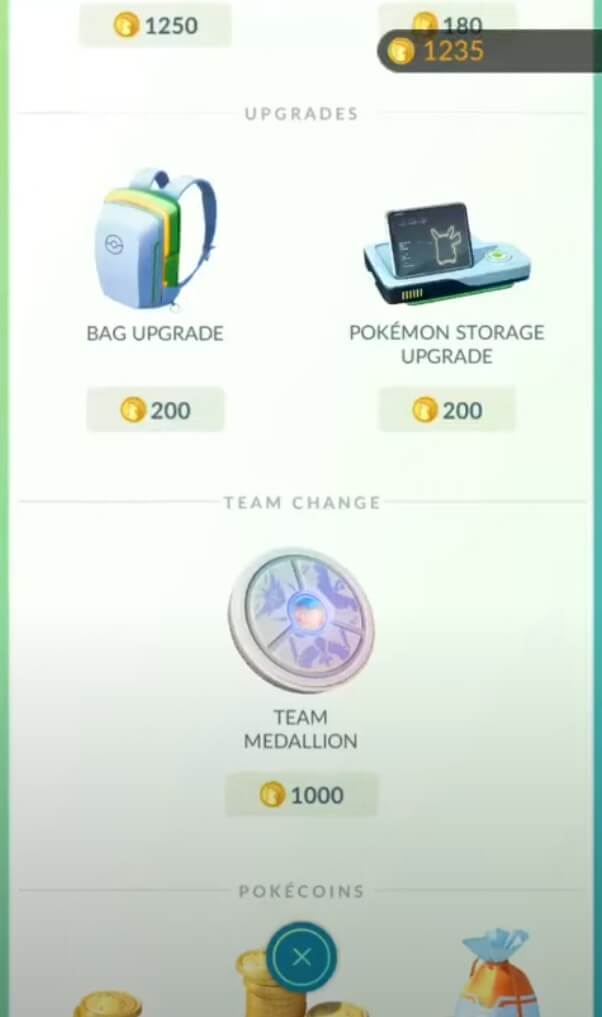 buy a team medallion for 1000 pokecoins