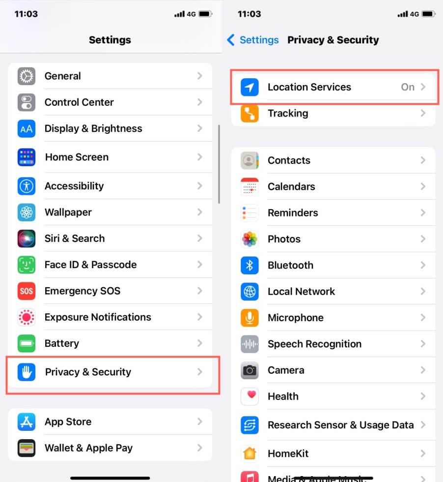 go to iphone location services