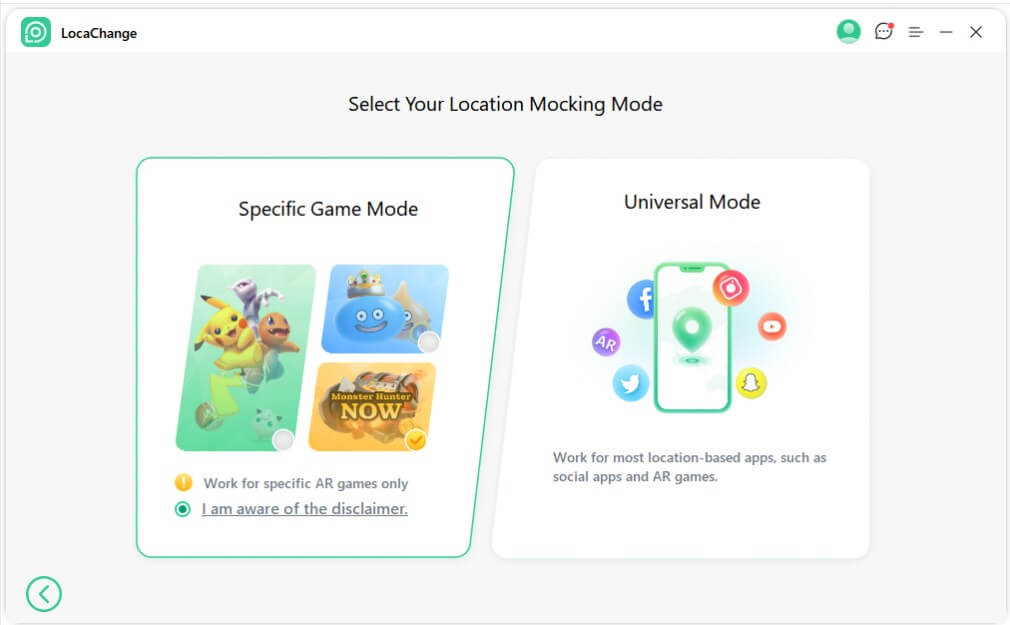 choose the game mode on LocaChange spoofer on your pc
