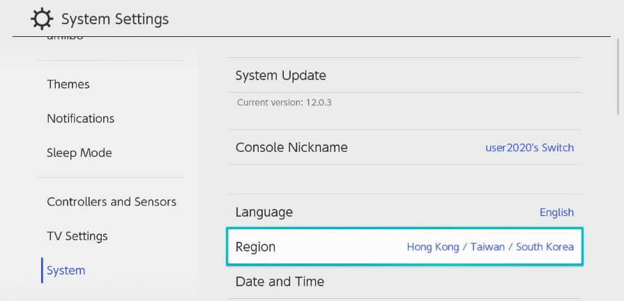 choose system and region