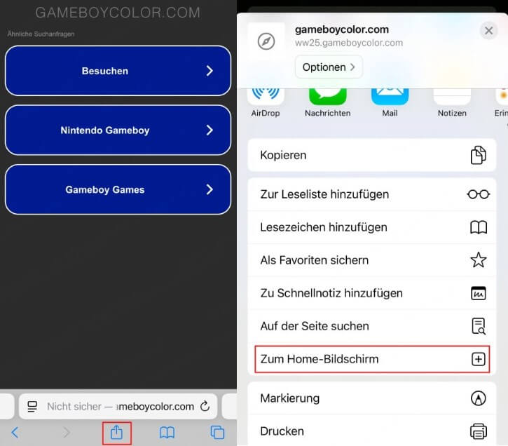 game play color zum home bildschirm