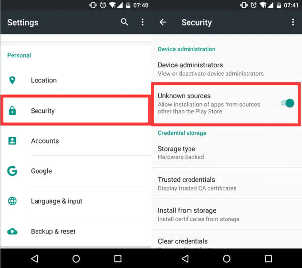 allow downloading apps from unknown sources