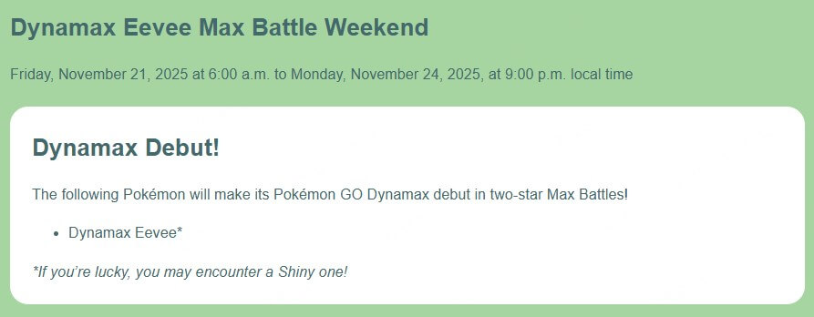 Dynamax Eevee Max Battle Weekend