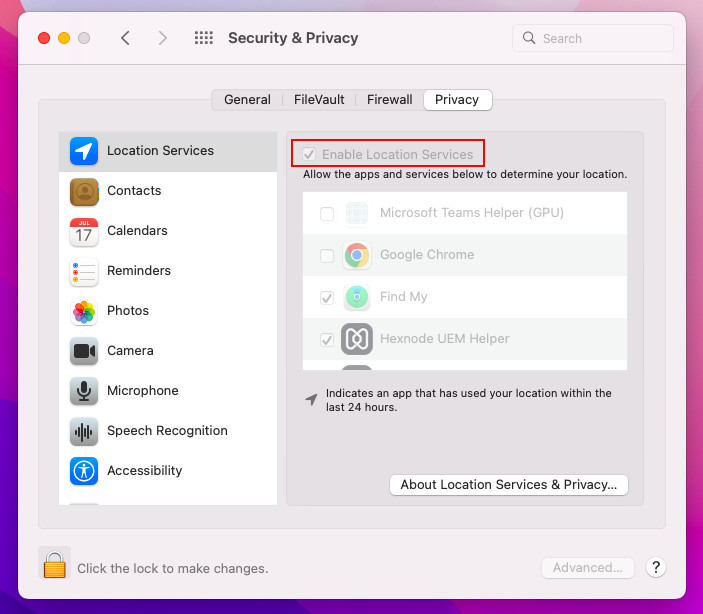 enable location services on mac