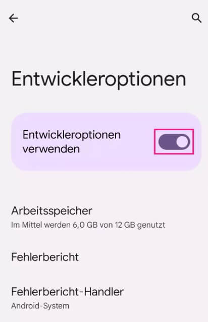 entwickleroptionen auf android