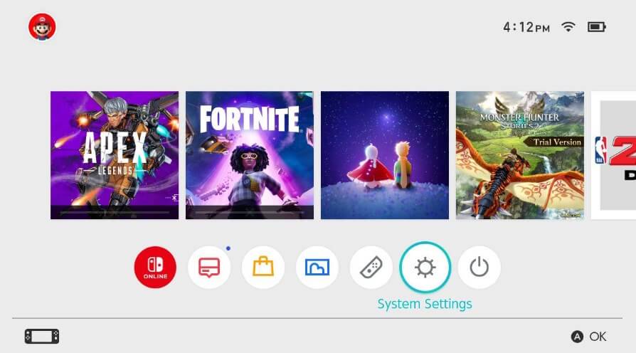 go to settings on nintendo switch