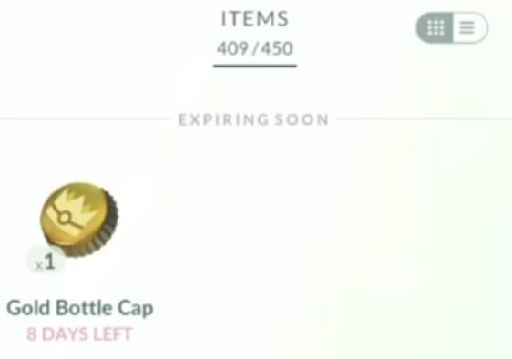 locate Gold Bottle Cap under Items