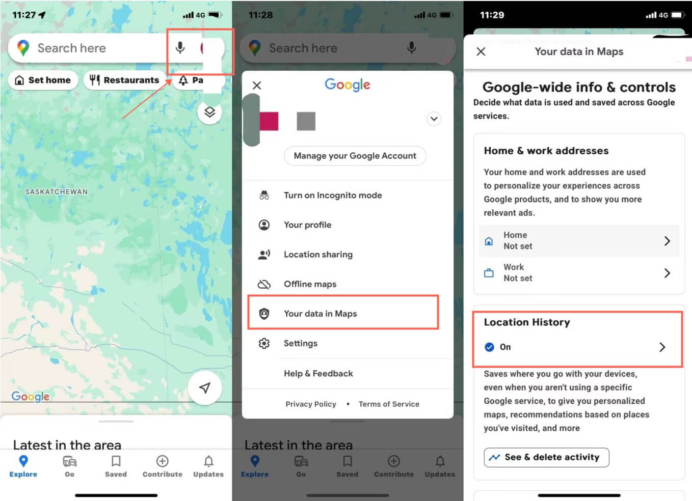 open google maps and check iphone location history