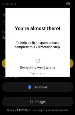 grindr verification and captcha not working