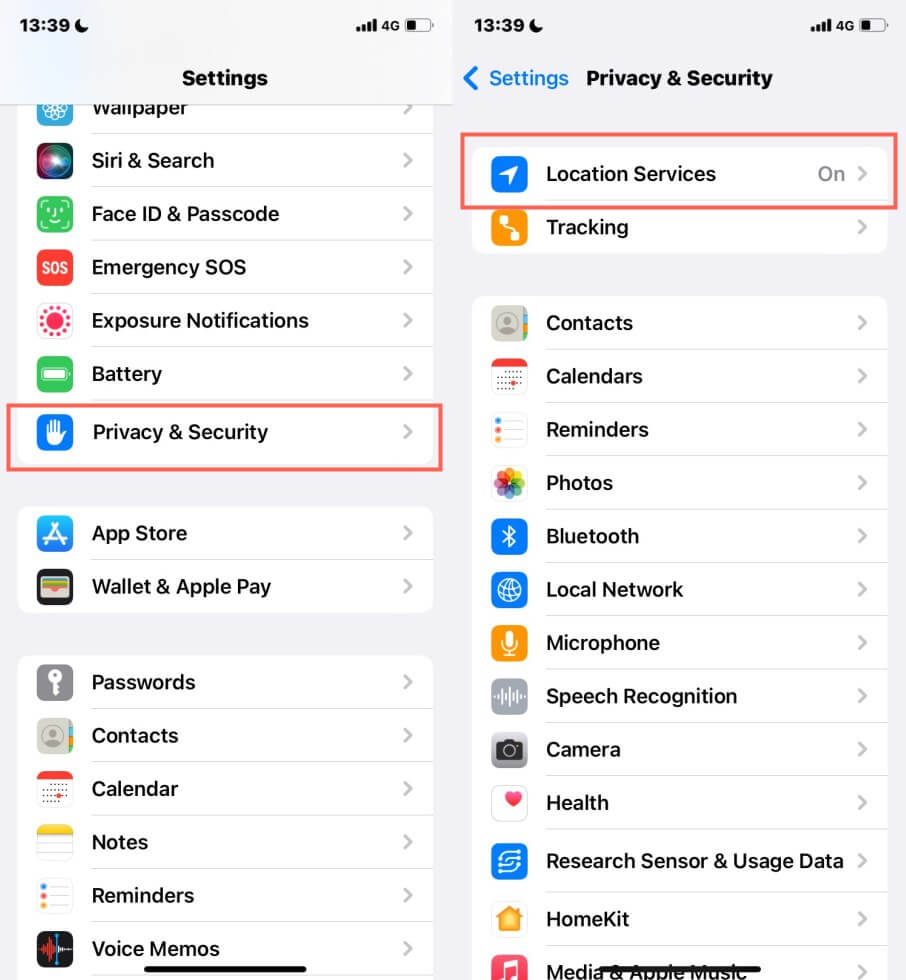 go to iphone location services