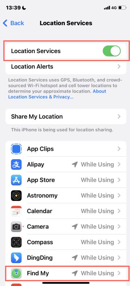 turn off location services of find my