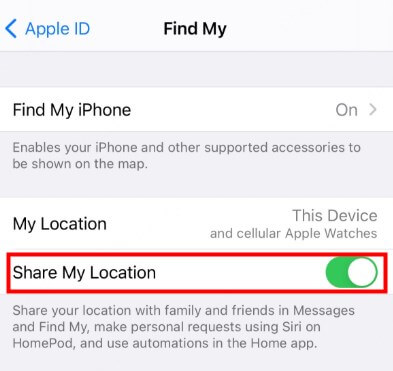 disable Share My Location on iPhone