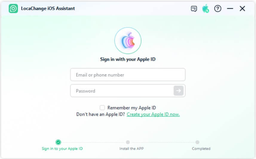 launch locachange ios assistant and sing into apple id