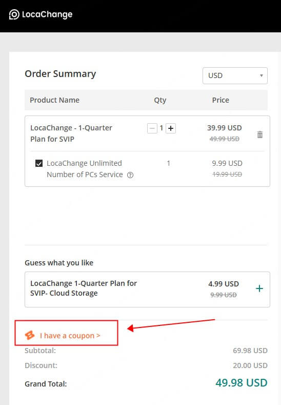 i have a coupon button on locachange purchase page