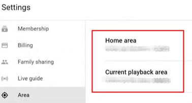 youtube tv area settings