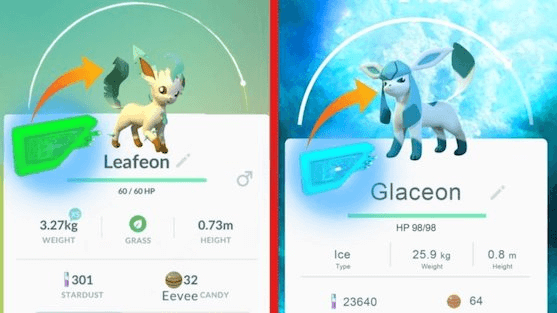 obtain shiny glaceon Leafeon at a pokestop