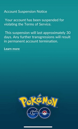 pokemon go account warning due to ispoofer shutdown