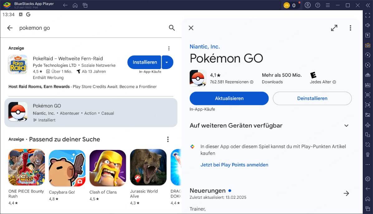 suchen sie pokemon go in bluestacks