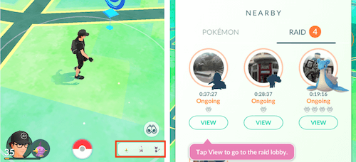 view and select raids in pokemon go