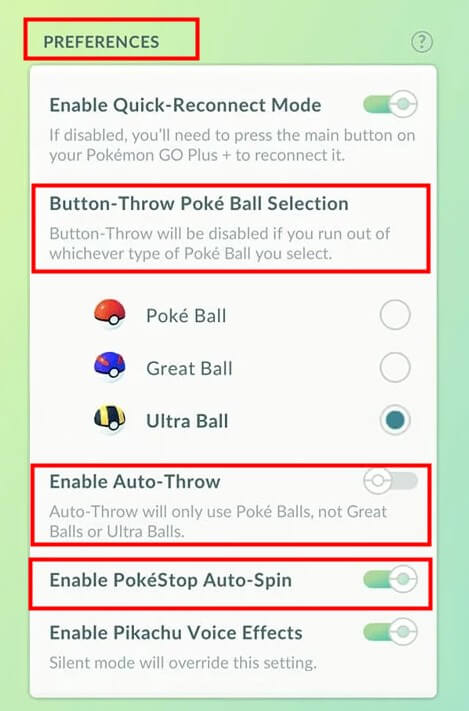 pokemon go plus plus preferences