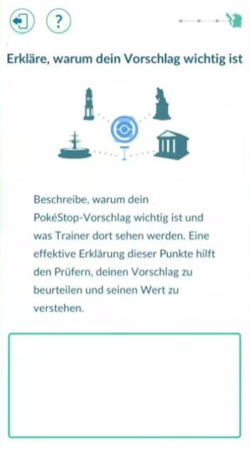 neuer pokestop einreichen Begründung schreiben
