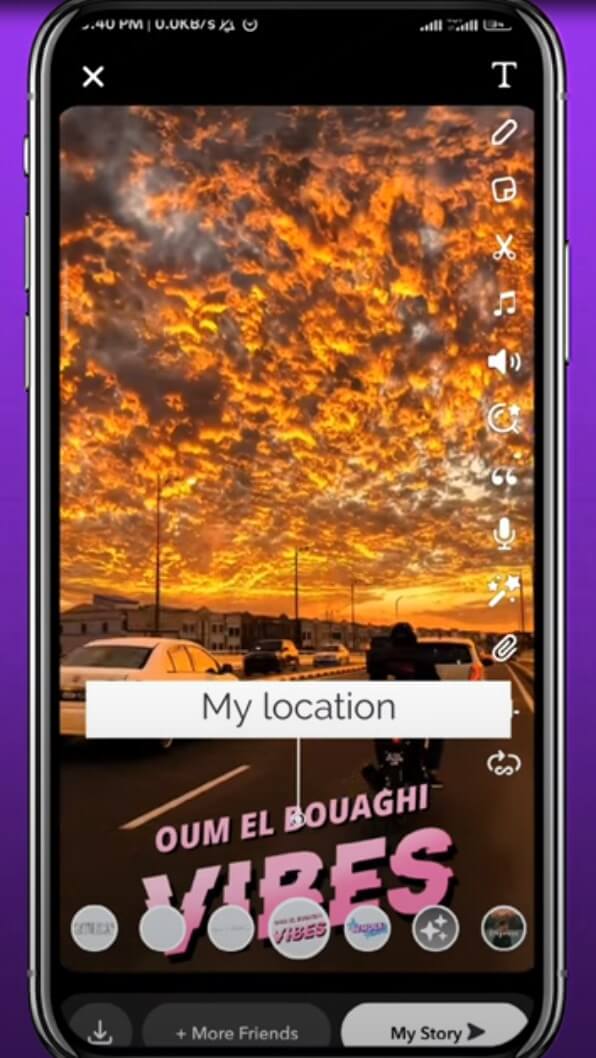 scroll to add location on snapchat filter