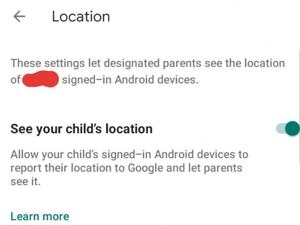 location sharing turned off in family link settings