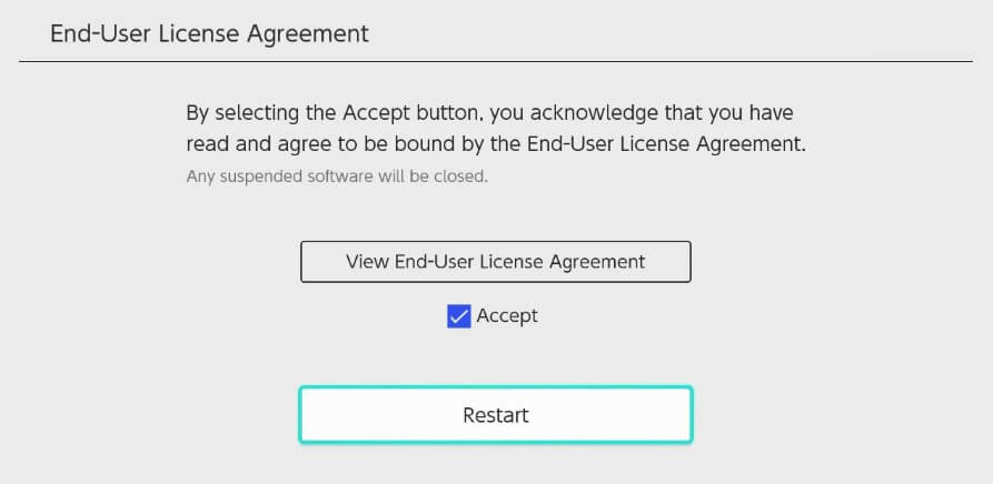 select accept and restart nintendo switch to change region