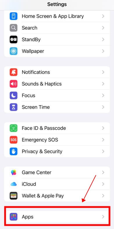 tap apps on iphone settings