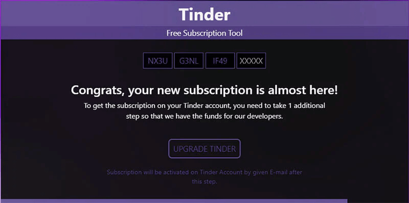 tinder subscription generator success