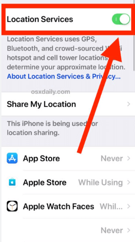 turn off location for iphone users 