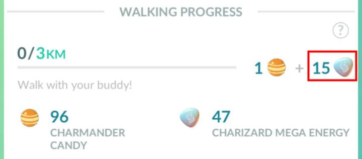 walking with buddy pokemon for mega energy