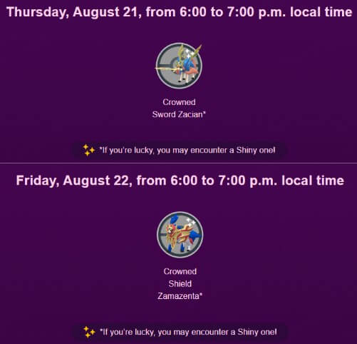 zacian and zamazenta raid hours