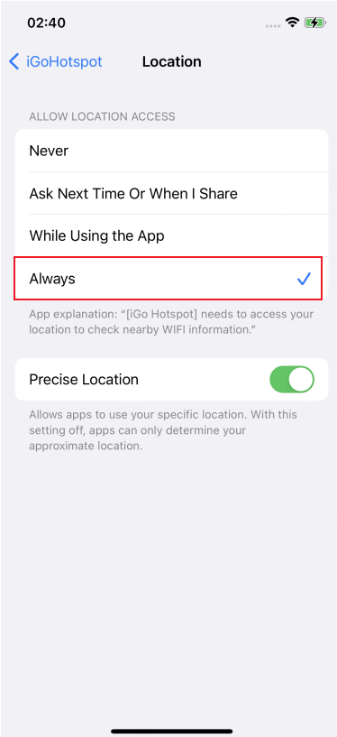 allow igo location access