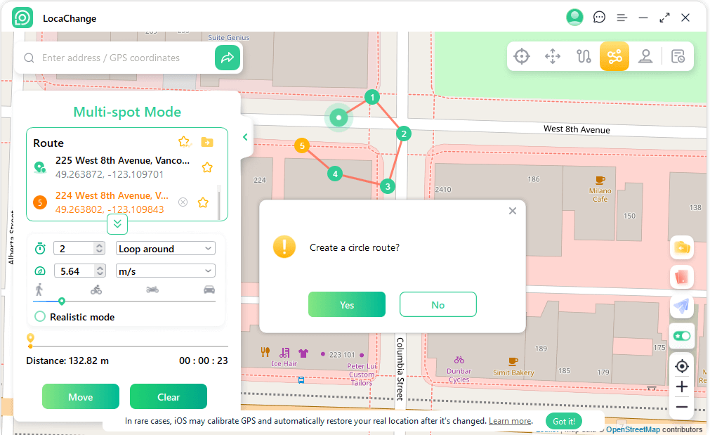 locachange create a circle route