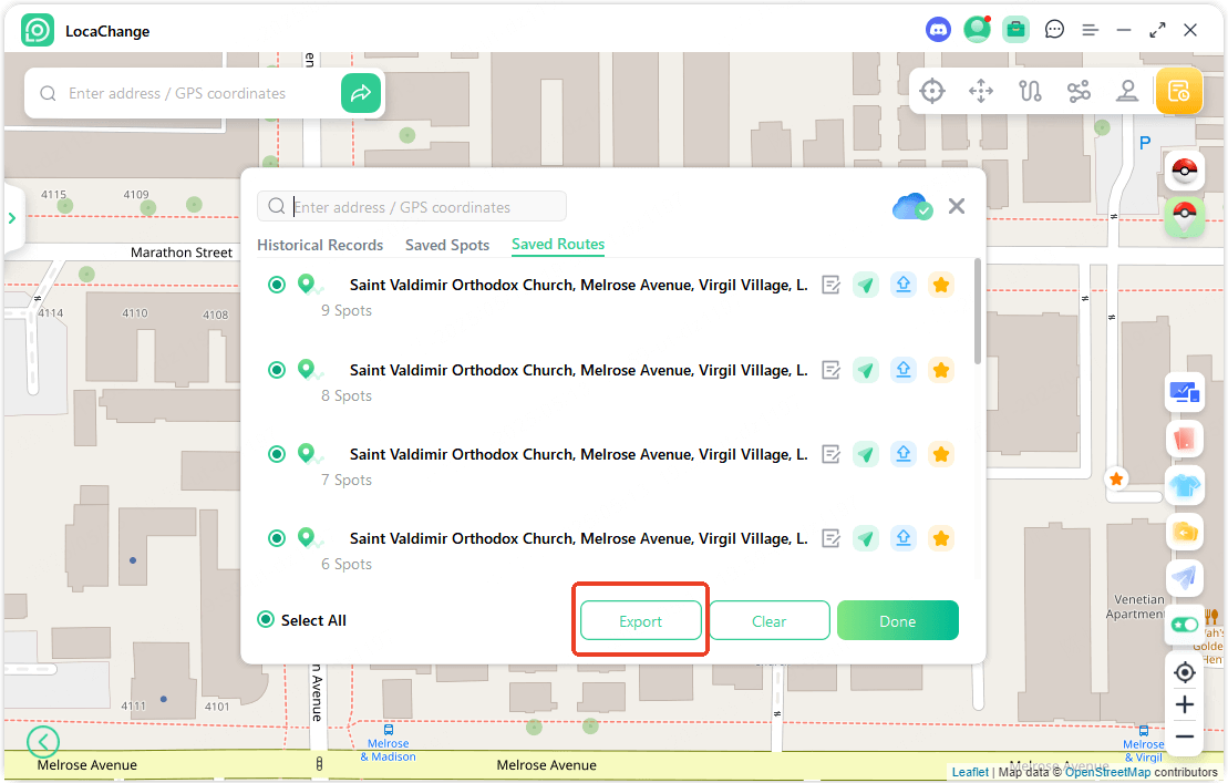 locachange export multiple routes