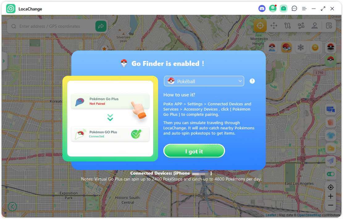 locachange go finder is enabled