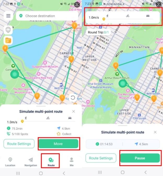 locachange android location changer round trip route