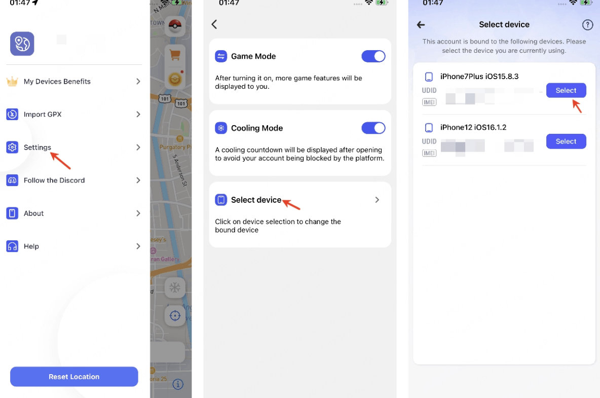 Device Selection entry