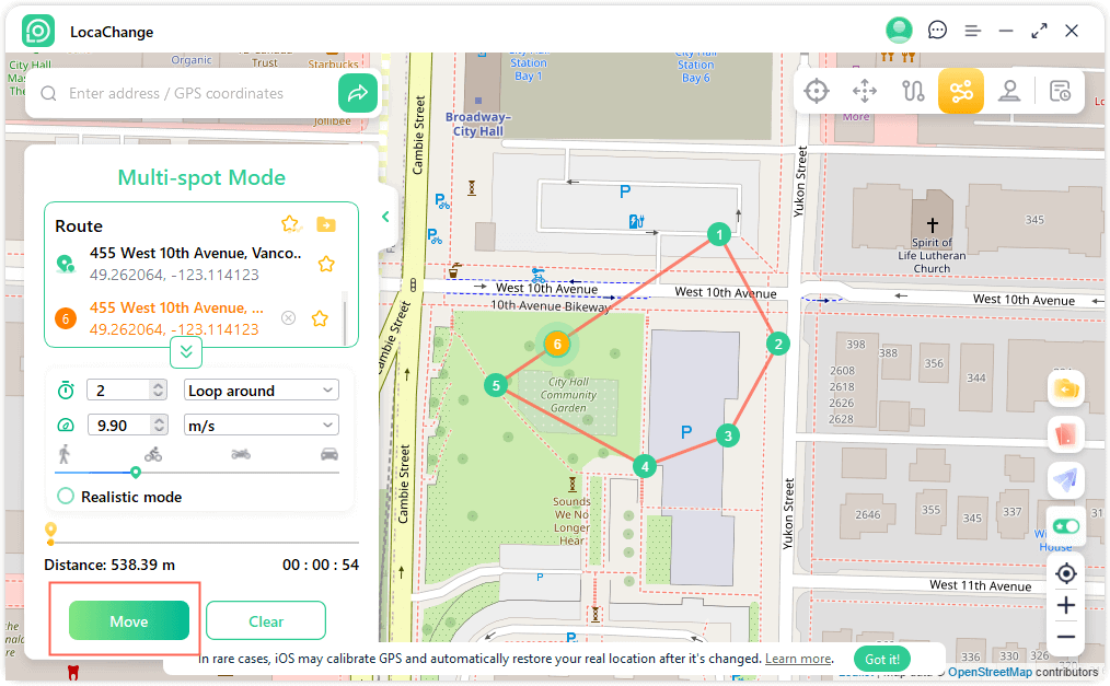 locachange plan virtual route to move