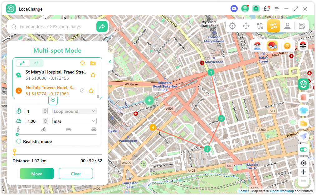 locachange plan virtual route to move along