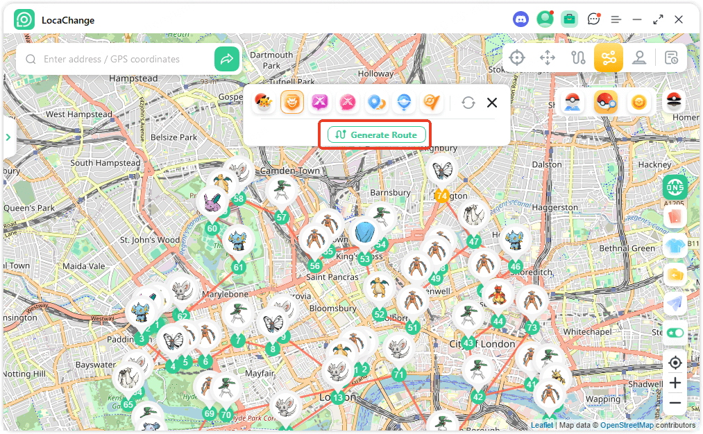 locachange pogo map generate route