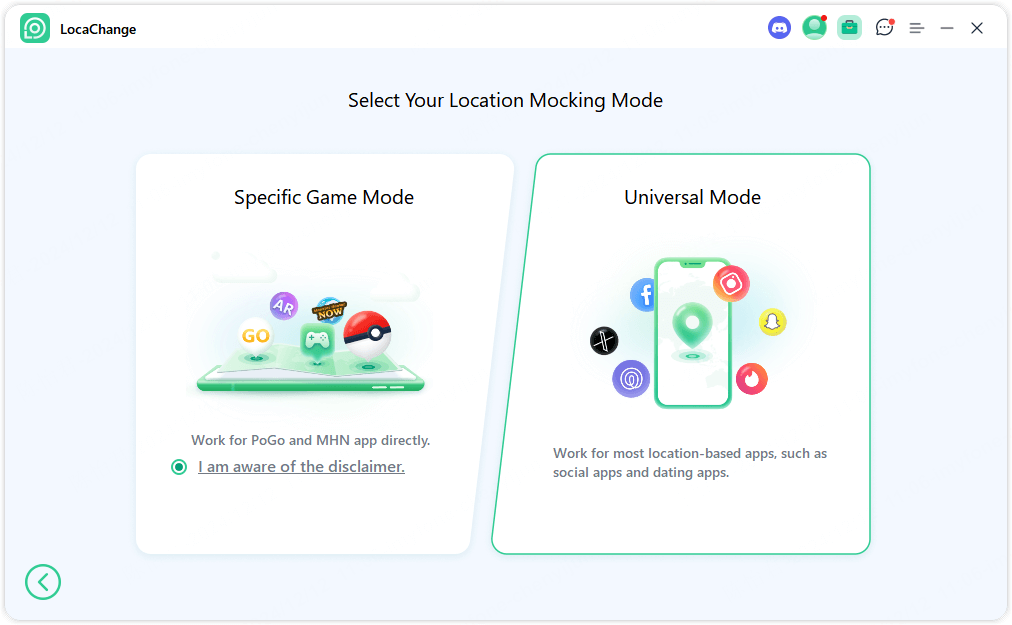 locachange select universal mode