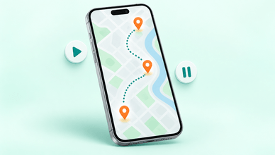 iPhone mockup illustrating simulated movement along a route